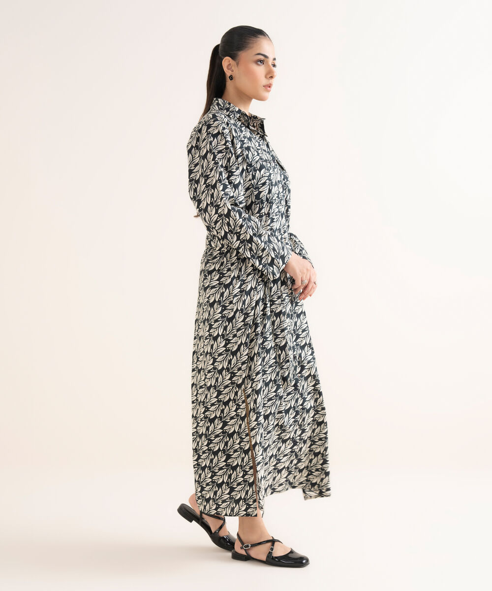 Women's RTW Cambric Printed Black Dress