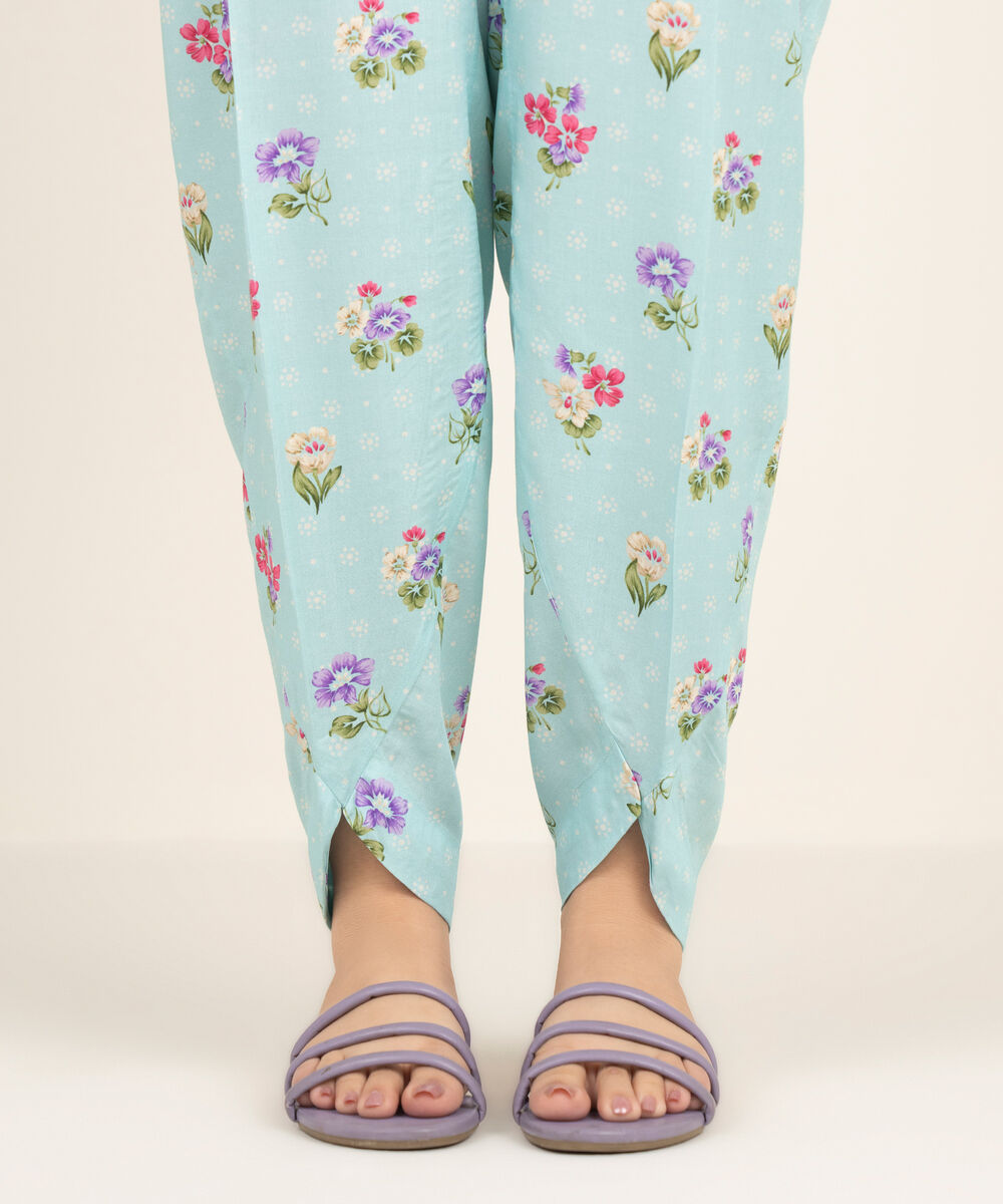 Women's RTW Arabic Cambric Printed Blue Tulip Shalwar