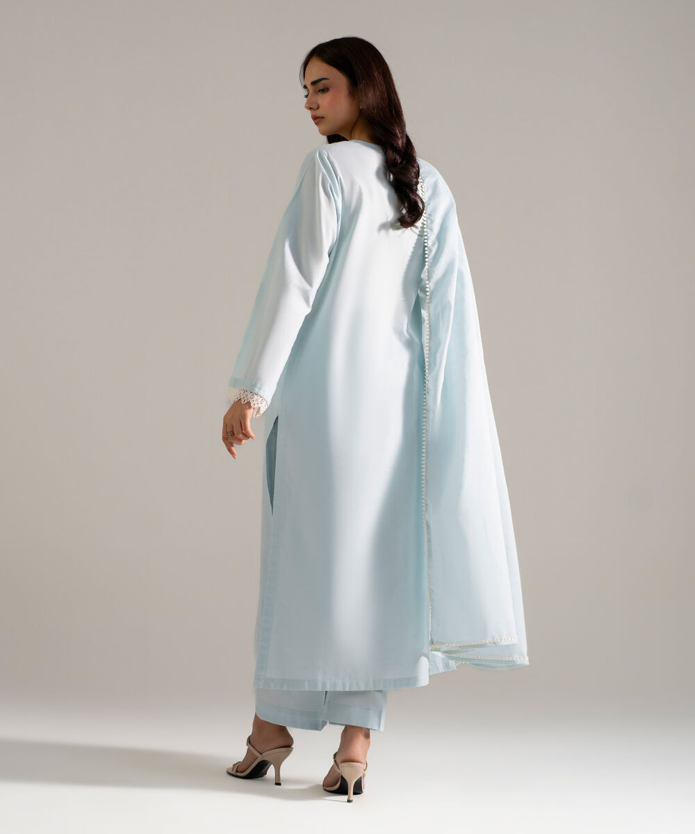 Women's RTW Cambric Embroidered Blue 3 Piece Suit