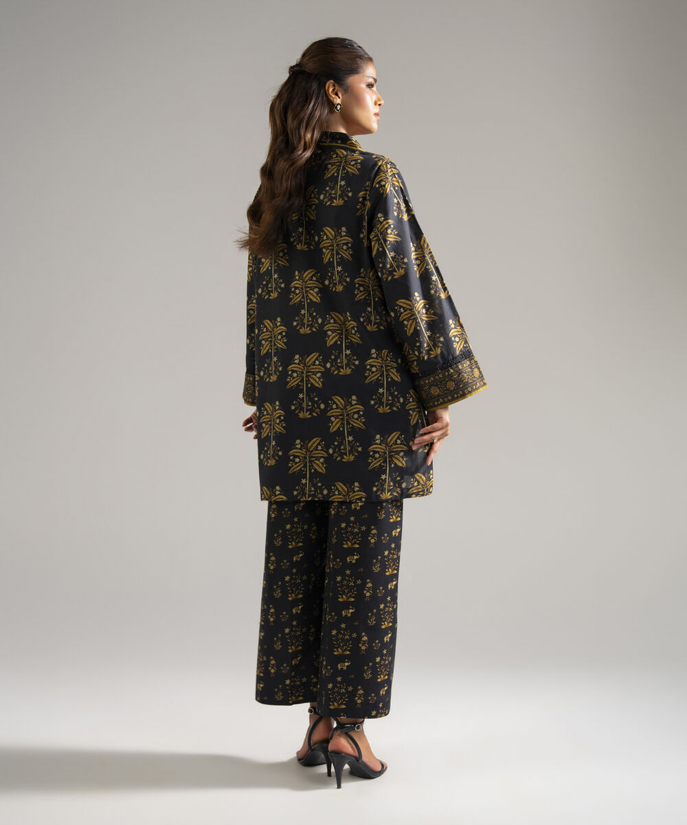 Women's RTW Lawn Printed Black Straight Shirt