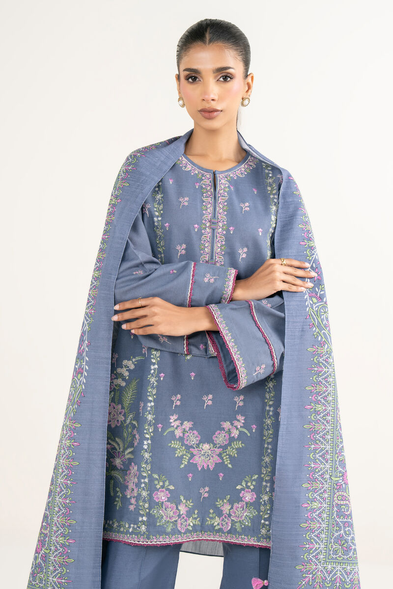 3 Piece - Embroidered Light Khaddar Suit