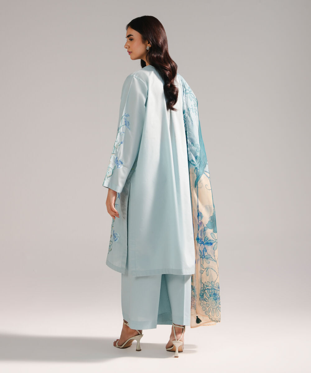 Women's RTW Zari Lawn Embroidered Light Blue 3 Piece Suit