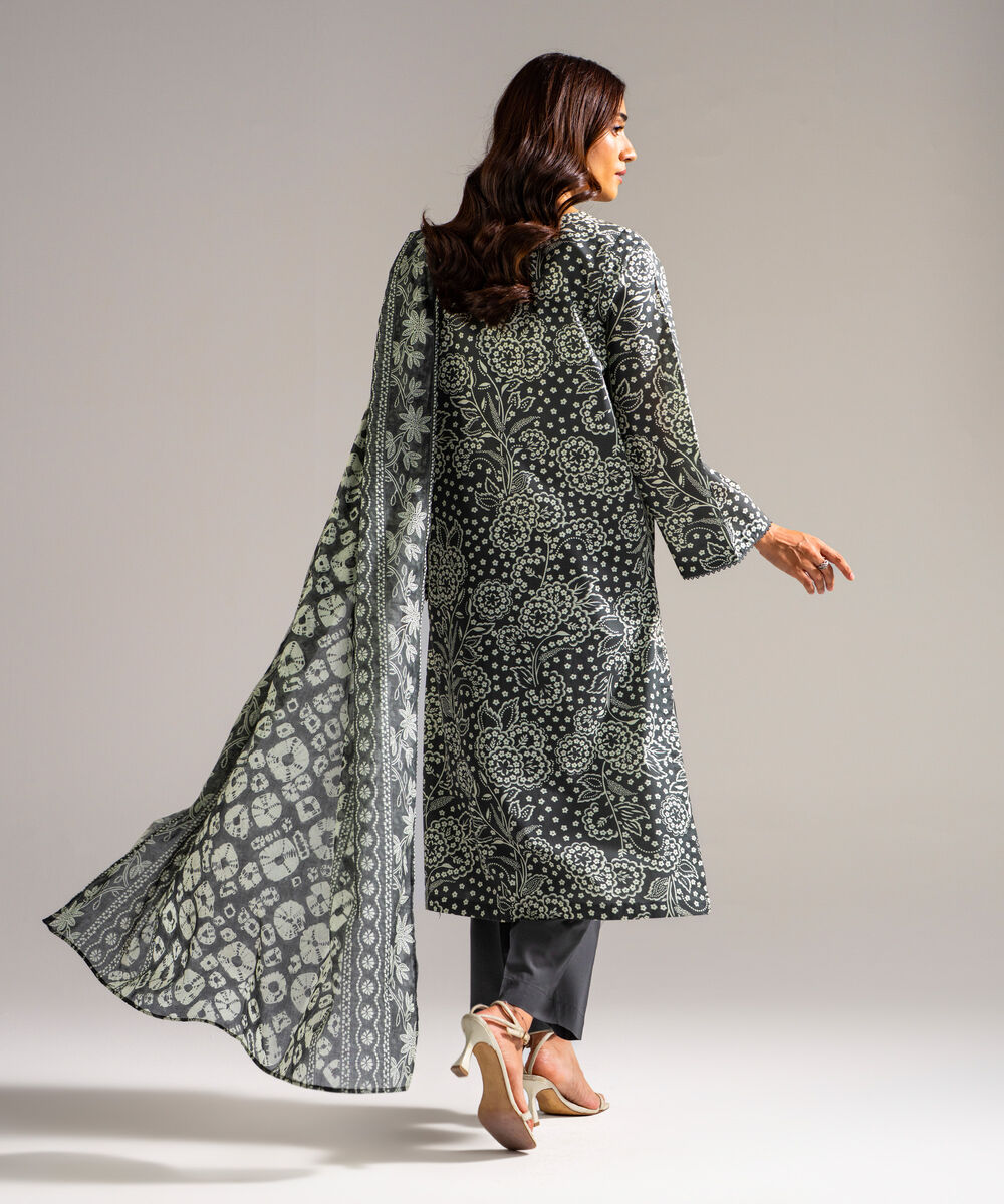 Women's RTW Lawn Printed Grey 3 Piece Suit