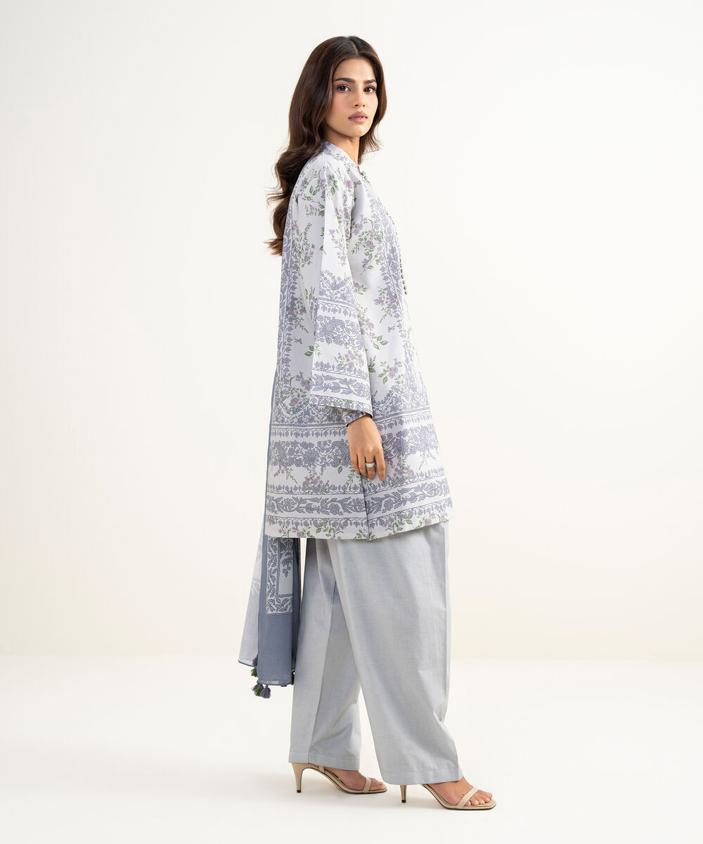 Women's Unstitched Zari Lawn Embroidered Purple 3 Piece Suit