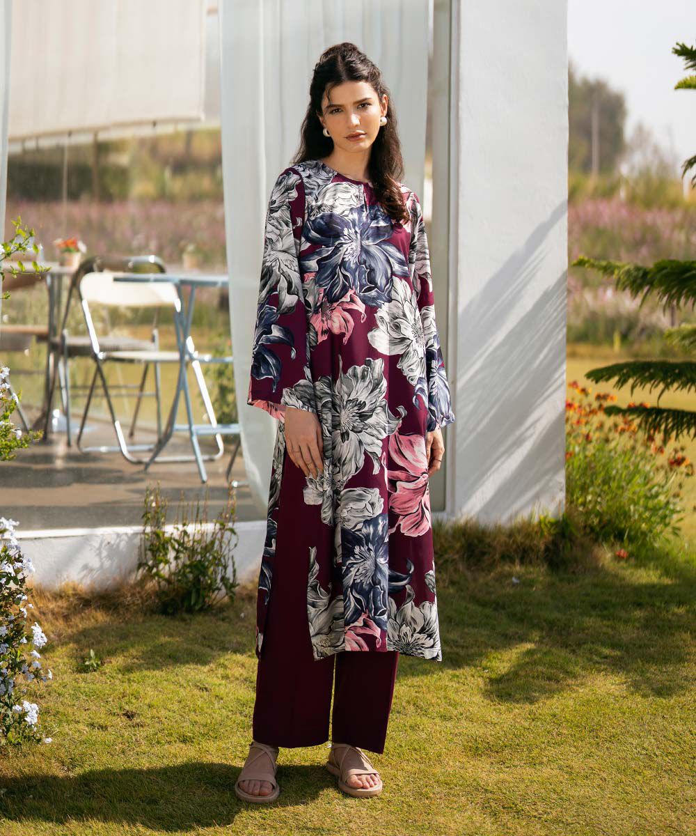 Women's Pret Arabic Lawn Plum Printed Straight Shirt