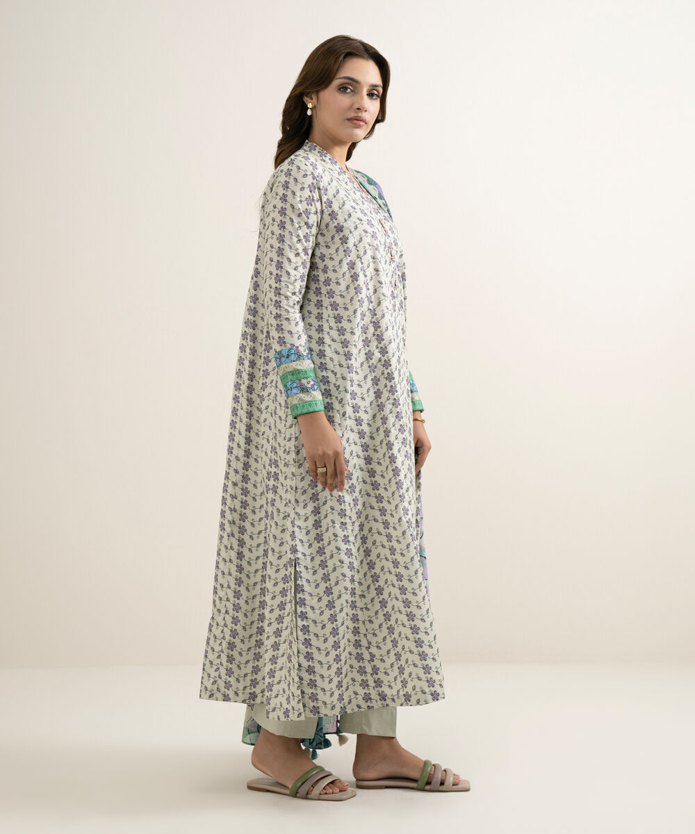 Women's Unstitched Lawn Printed Off White 2 Piece Suit