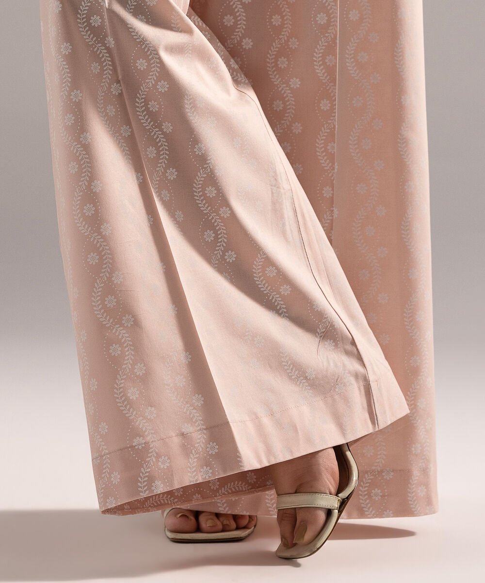Women's RTW Cambric Printed Pink Flared Pants