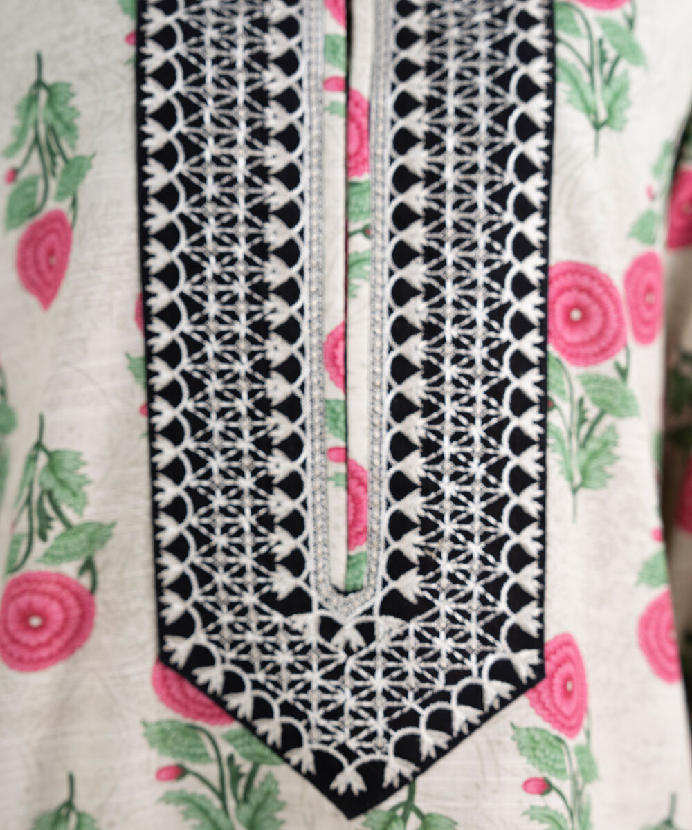 Women's RTW Light Khaddar Embroidered Off White Straight Shirt