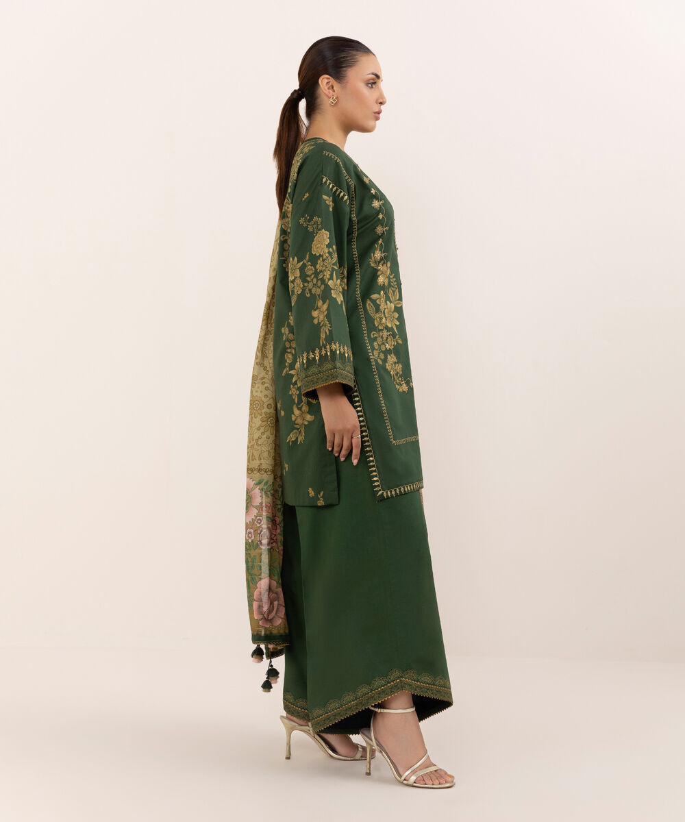 Women's Unstitched Lawn Embroidered Green Three Piece Suit