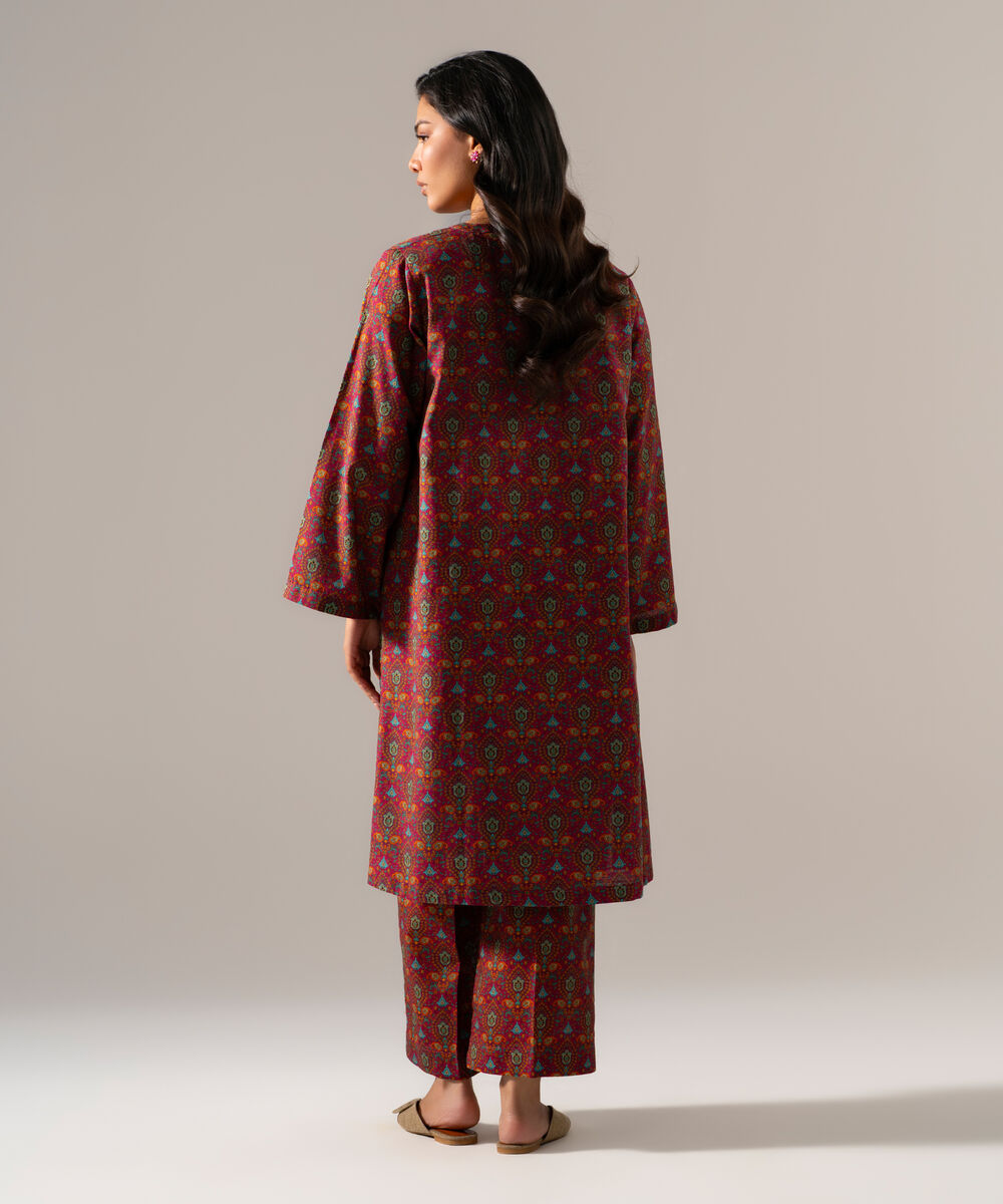 Women's RTW Khaddar Printed Maroon 2 Piece Suit