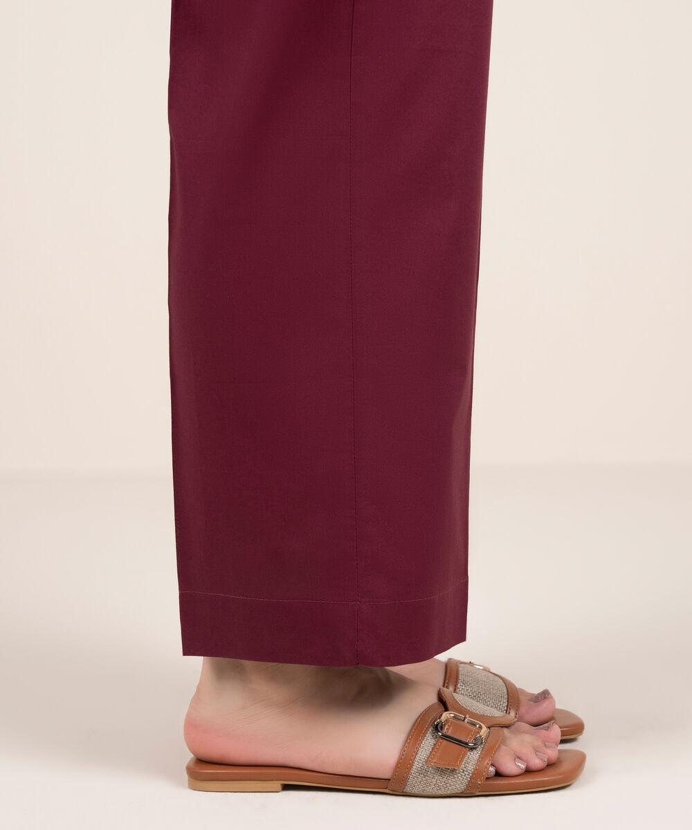 Women's RTW Cambric Solid Red Straight Pants