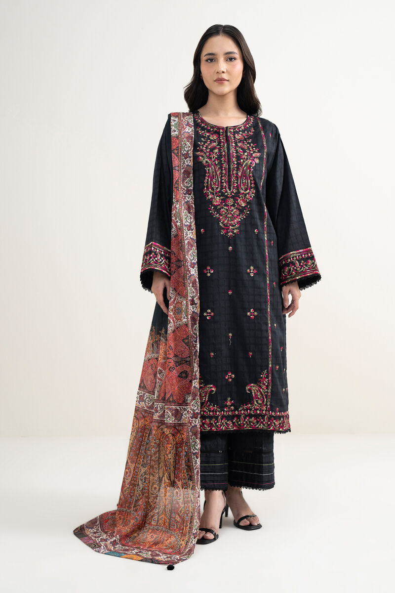 3 Piece - Embroidered Dobby Suit