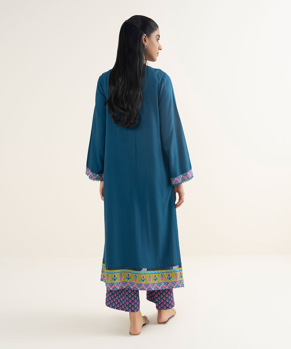 Women's RTW Textured Viscose Solid Teal A-Line Shirt