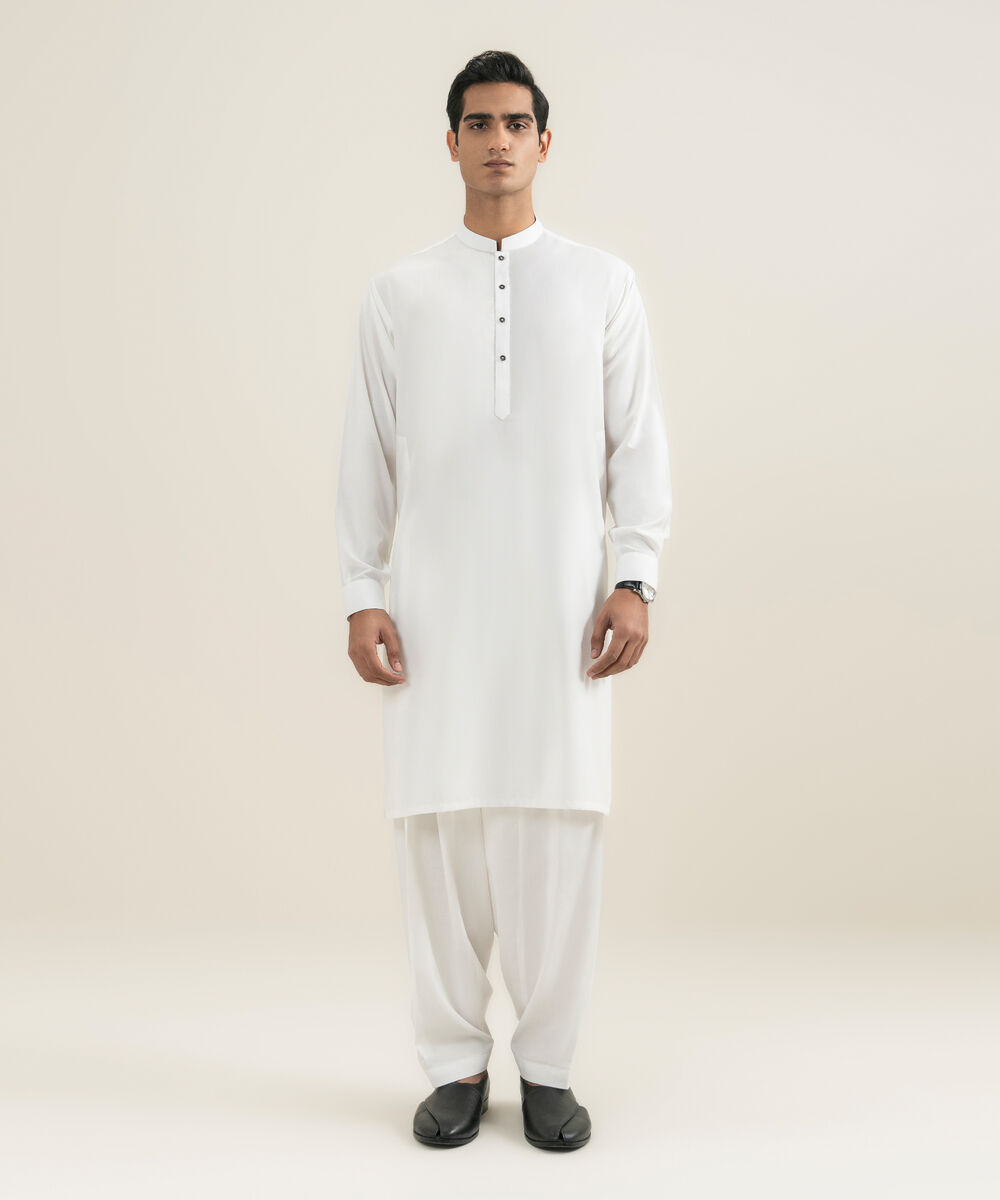 Men's Stitched Off White Kameez Shalwar