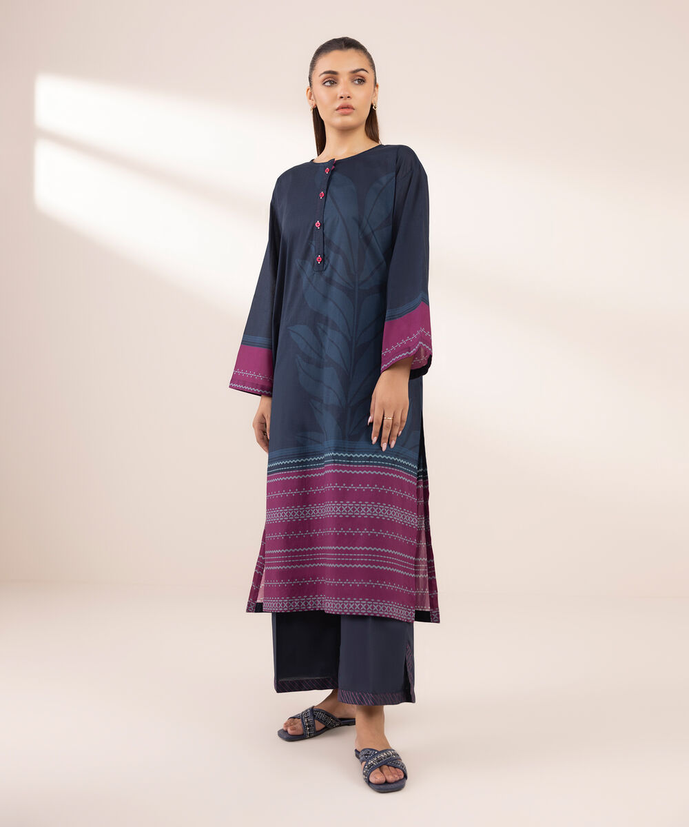 Women's RTW Lawn Blue Printed Boxy Shirt