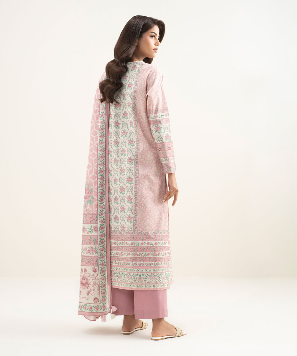 Women's Unstitched Lawn Printed Pink 3 Piece Suit