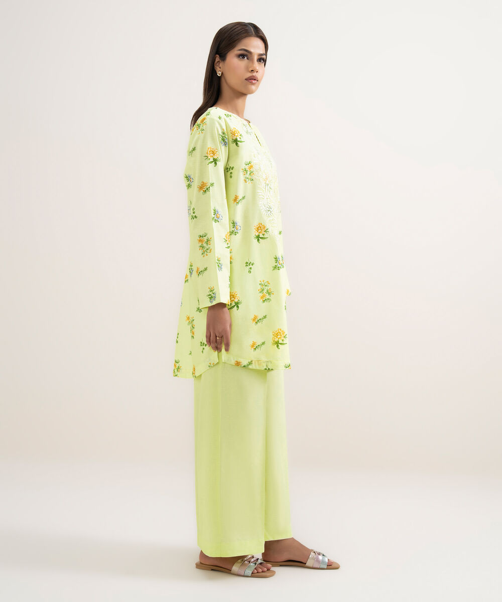 Women's RTW Cambric Embroidered Mint Green Straight Shirt