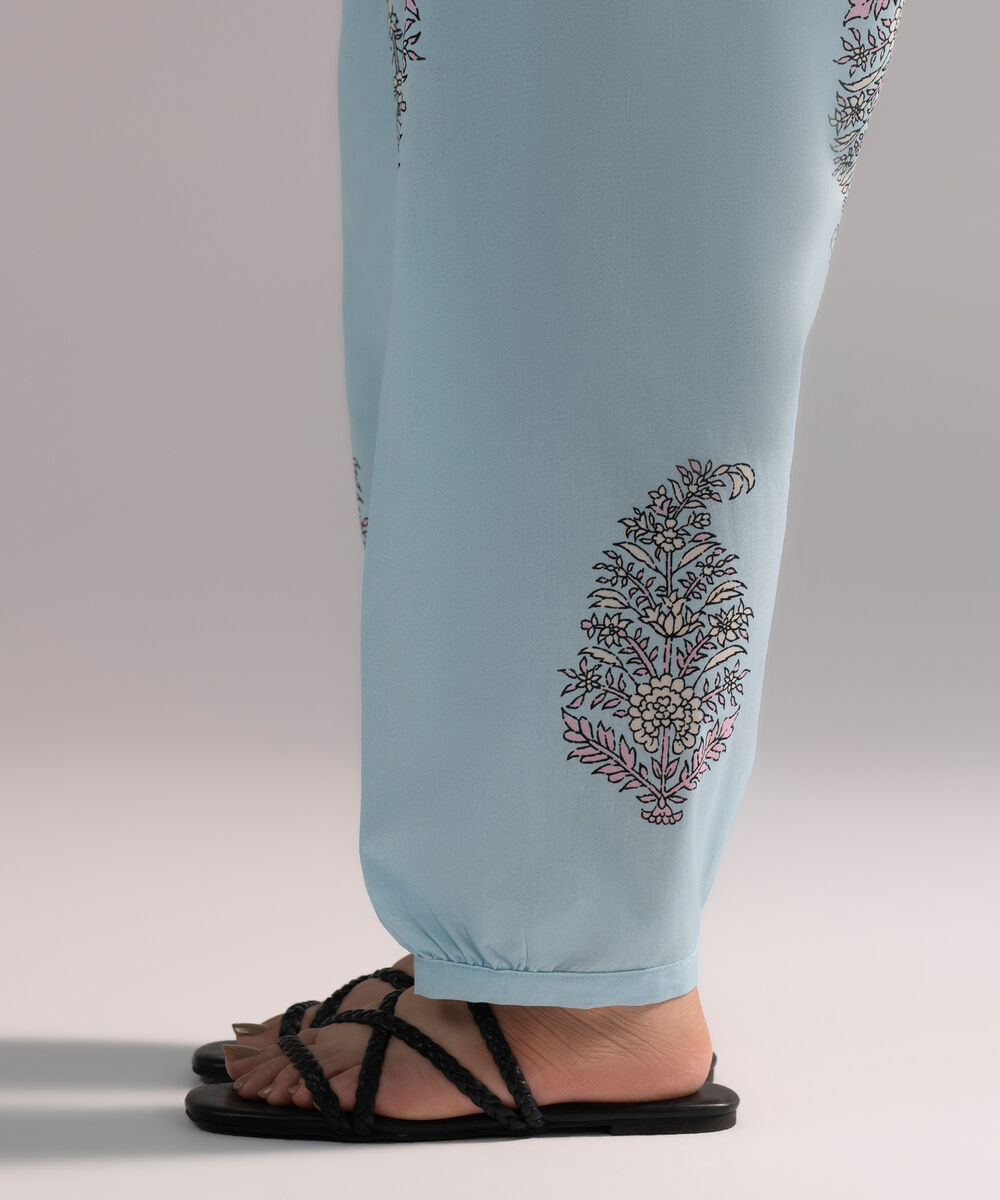 Women's RTW Cambric Printed Blue Balloon Pants