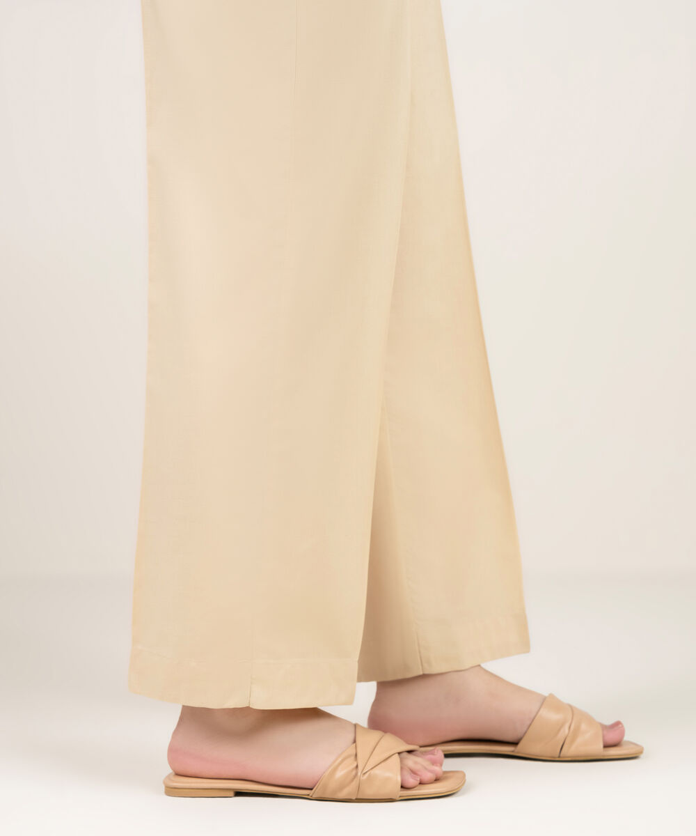 Women's RTW Cambric Solid Beige Straight Pants