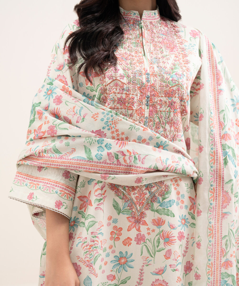 Women's Unstitched Lawn Embroidered Multi 3 Piece Suit