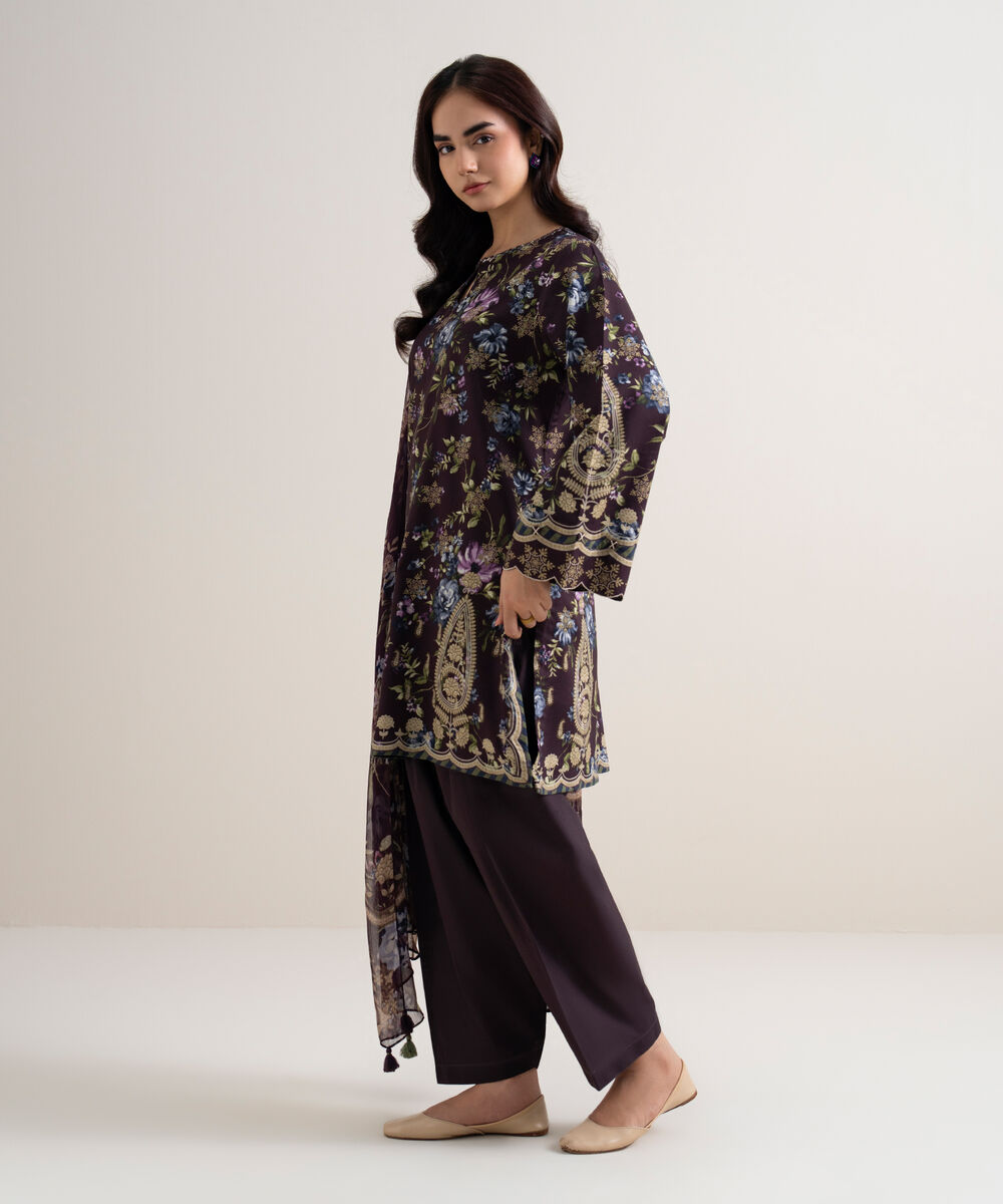 Women's Unstitched Arabic Lawn Printed Purple