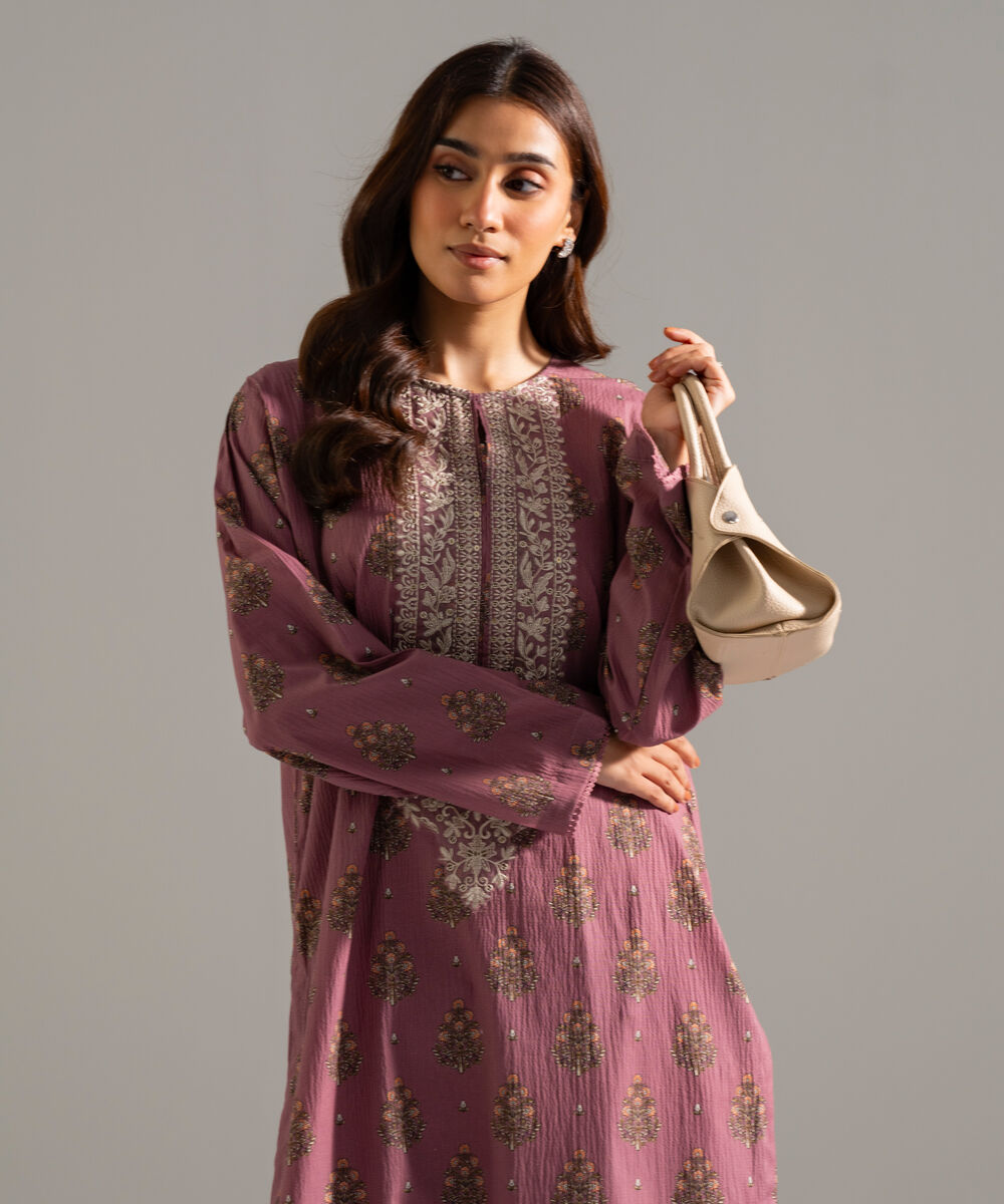 Women's RTW Seersucker Embroidered Pink 2 Piece Suit