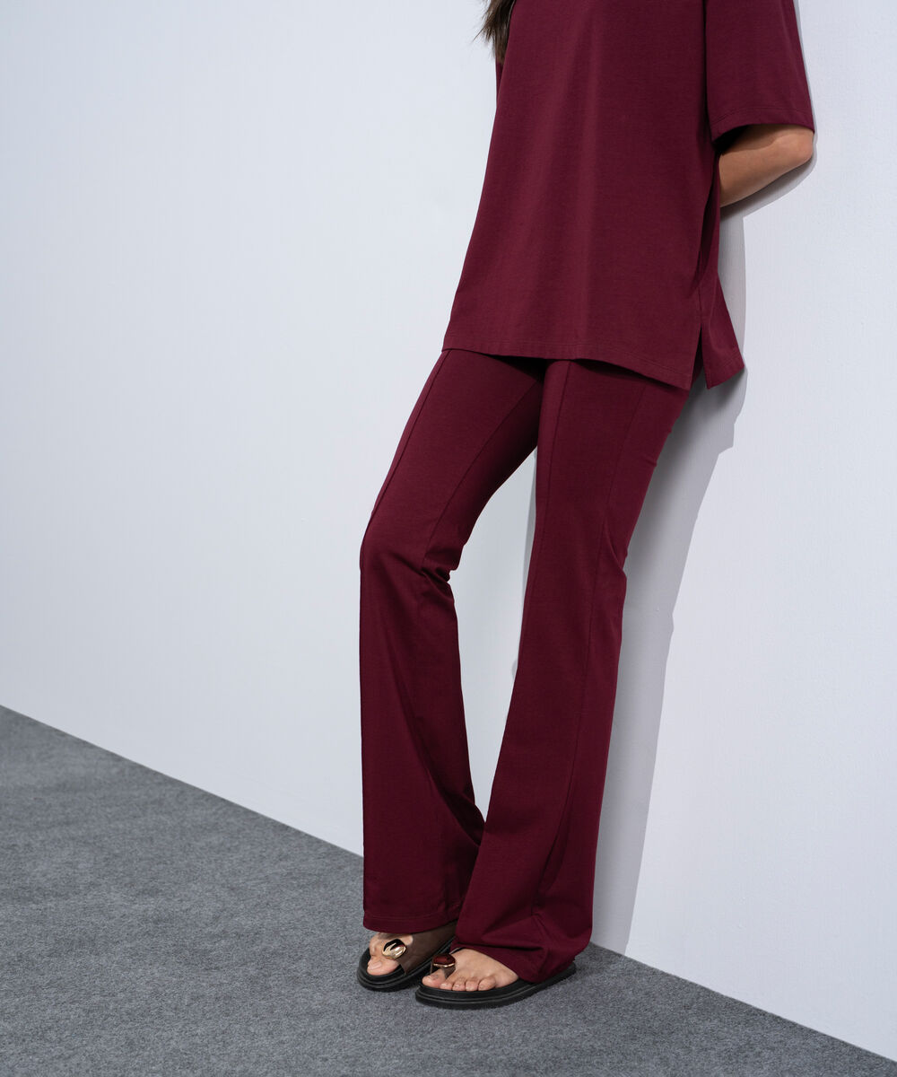 Women's Western Burgundy Stretchy Flared Trousers