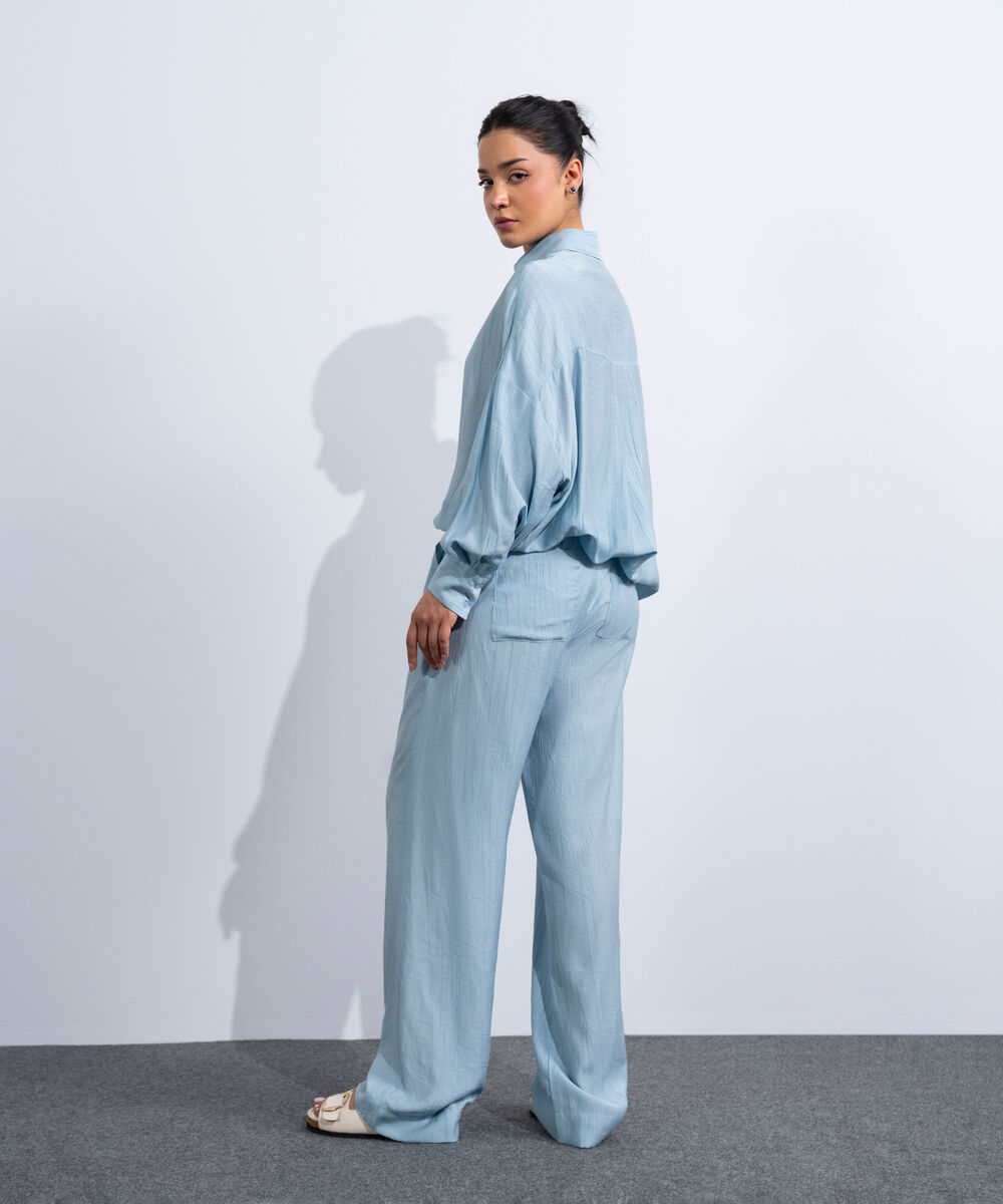 Women's Western Light Blue Textured Pull-On Trousers