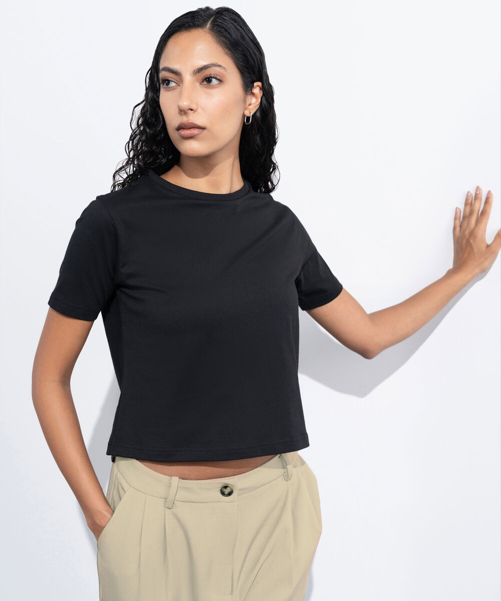Women's Western Wear Black Fitted Short T-Shirt