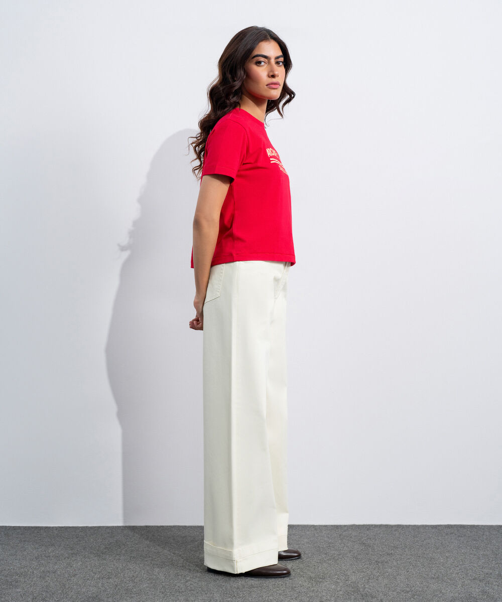 Women's Western Off White Turn-Up Hem Chino Trousers