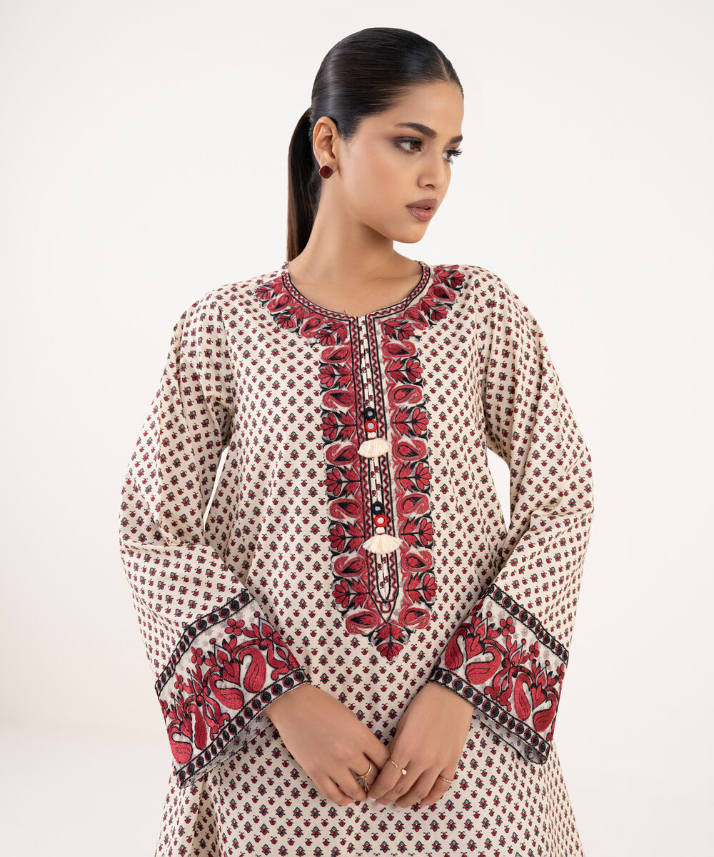 Women's RTW Cambric Off White Embroidered A-Line Shirt