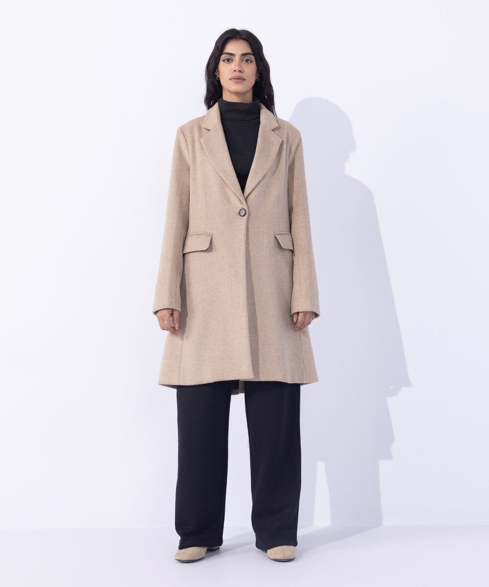 Single Button Coat Woman - Beige Single Button Coat