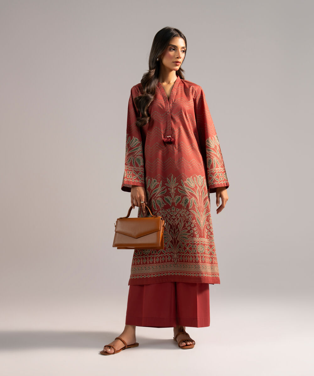 Women's RTW Lawn Solid Maroon 2 Piece Suit