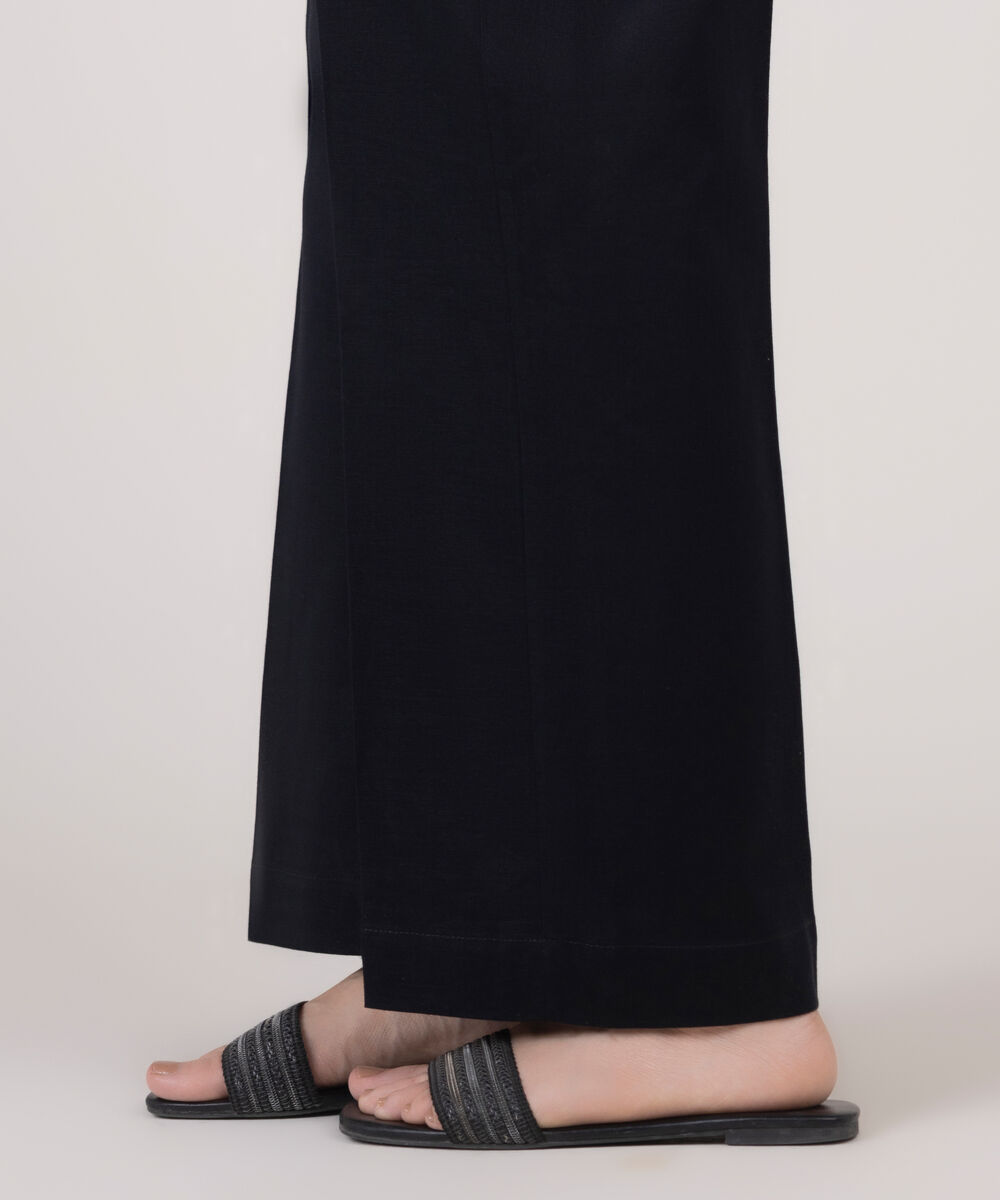 Women's RTW Cotton Linen Black Solid Culottes