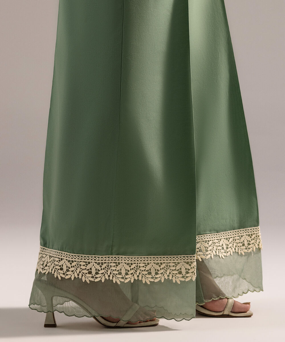 Women's RTW Cambric Solid Green Flared Pants