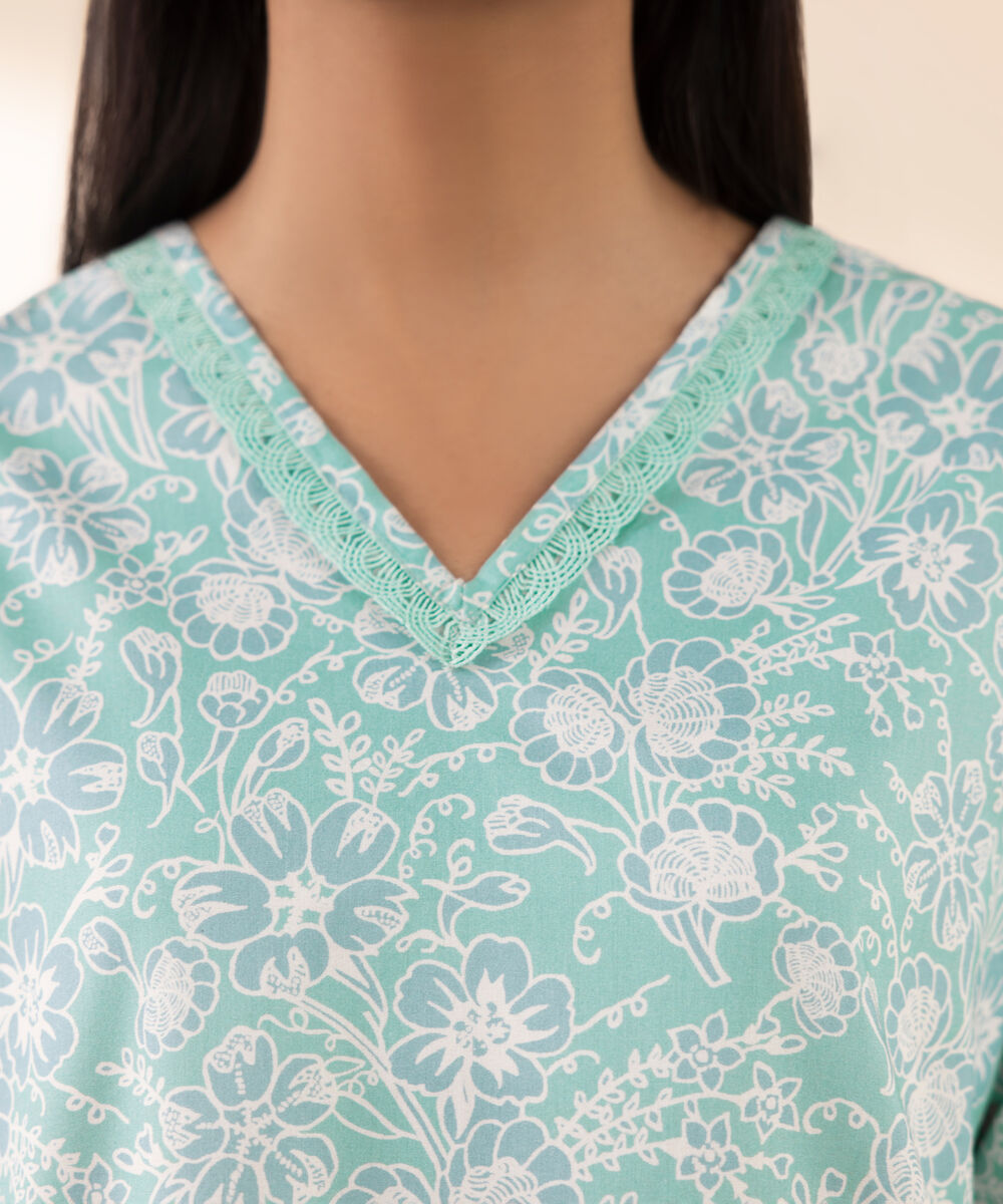 Women's Unstitched Lawn Printed Blue 3 Piece Suit