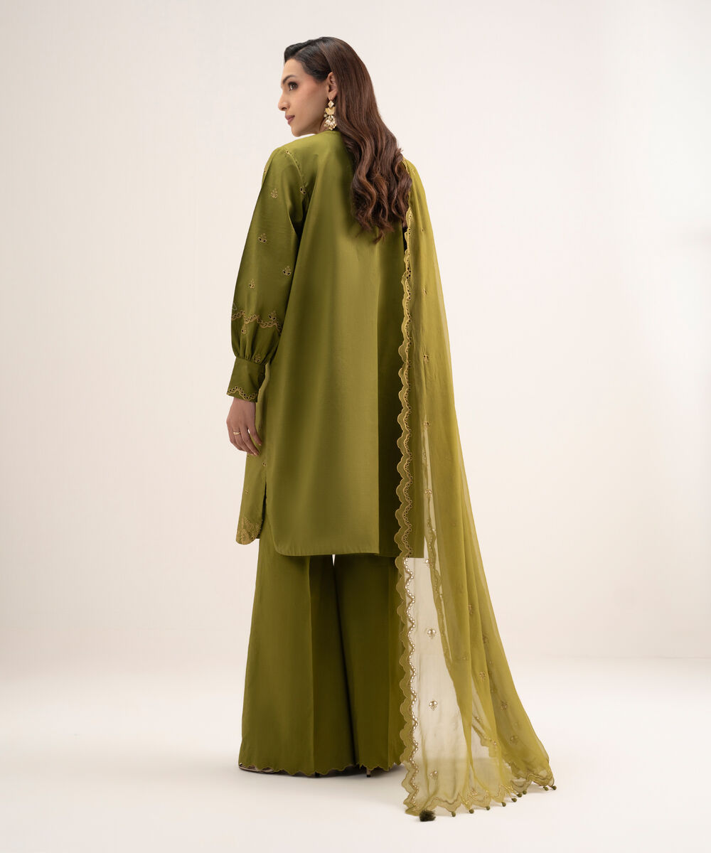 Women's Unstitched Textured Lawn Embroidered Green 3 Piece Suit