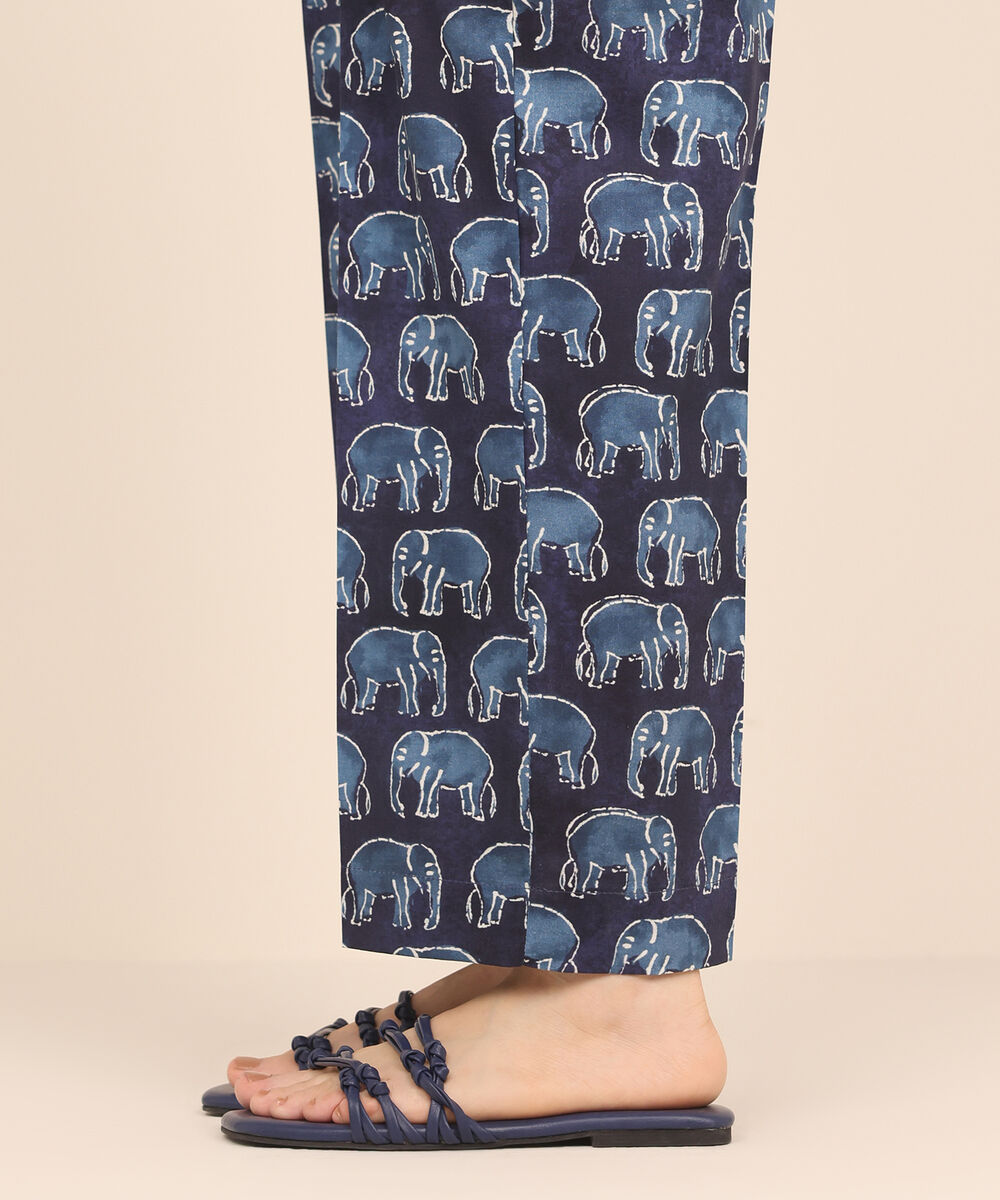 Women's RTW Cambric Blue Printed Straight Pants