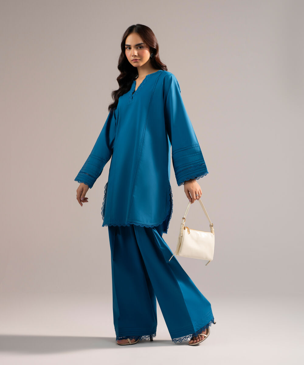 Women's RTW Poplin Solid Dark Blue Straight Shirt
