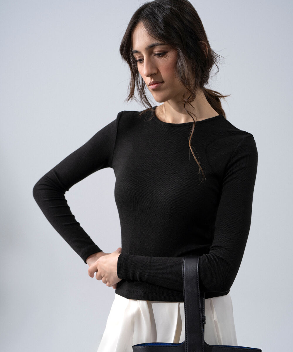 Women's Western Wear Black Round Neck Knit Top