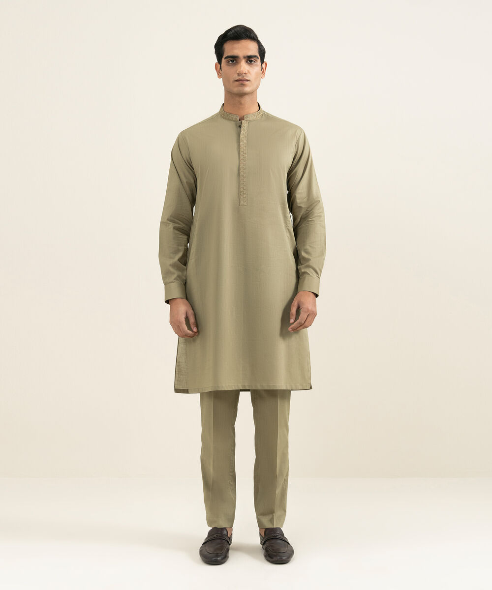 Men's light olive Slub Cotton Kurta Trouser