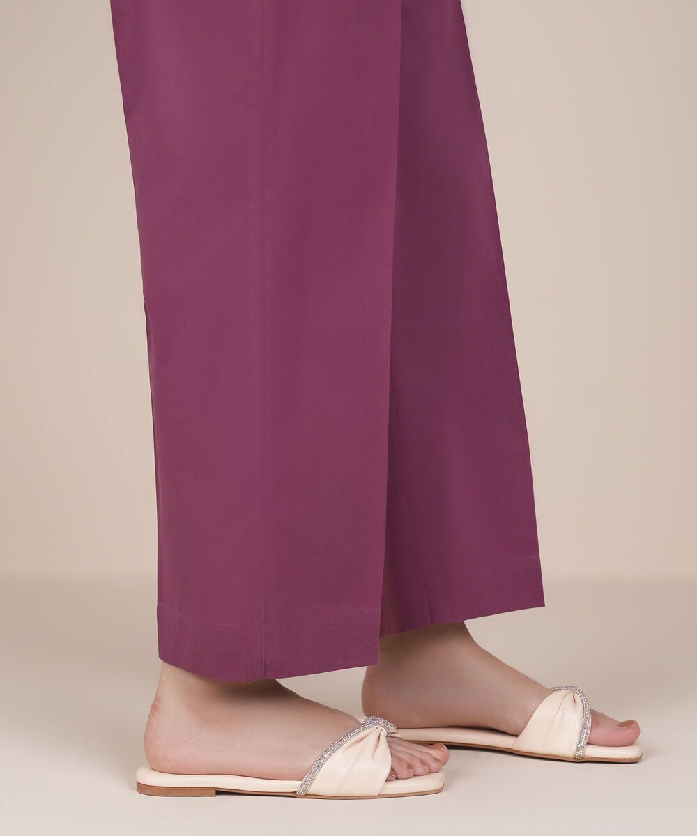 Women's RTW Cambric Purple Solid Straight Pants