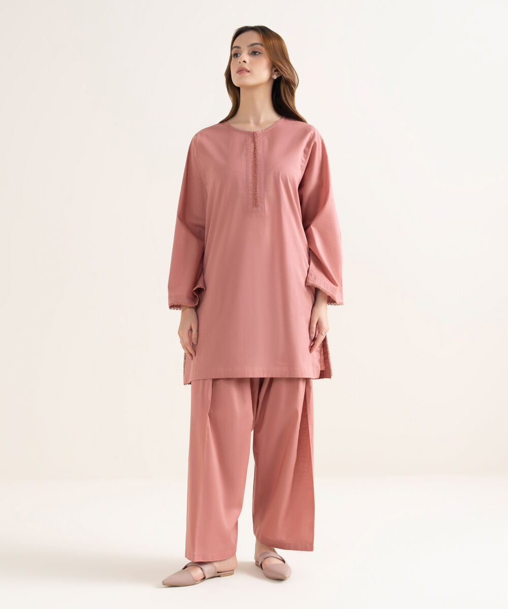 Women's RTW Light Khaddar Solid Drop Shoulder Pink Shirt