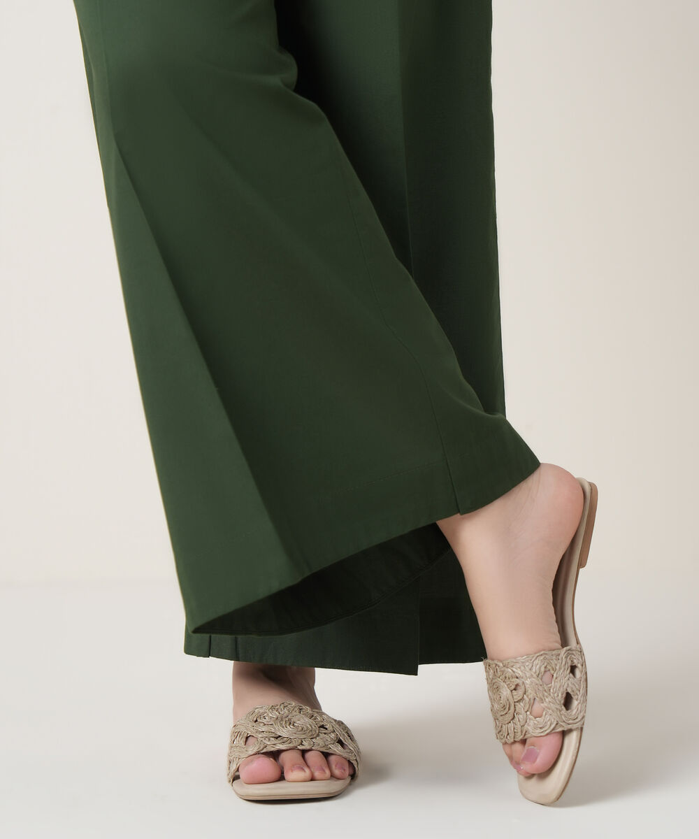 Women's RTW Cambric Green Solid Trousers