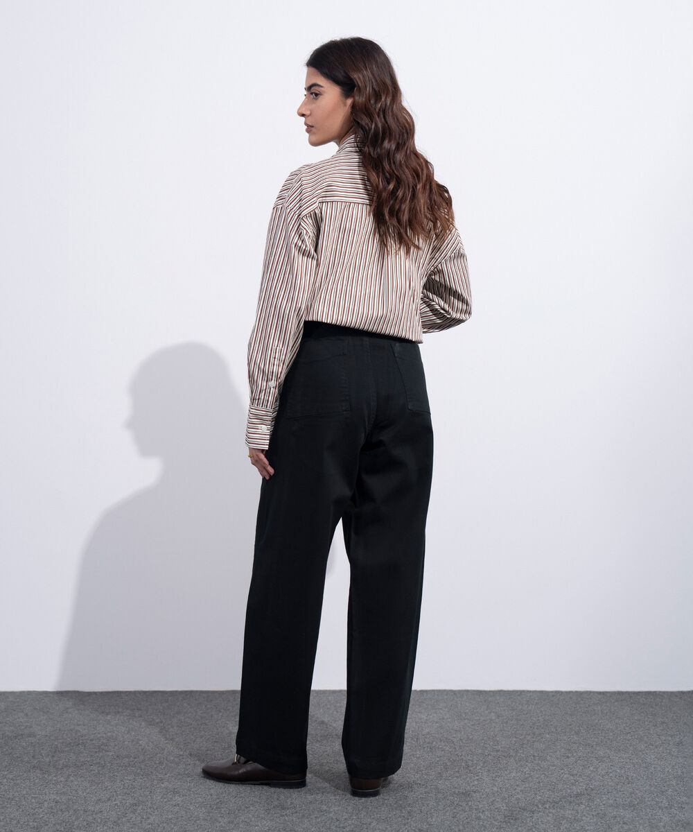 Women's Western Black Barrel Fit Chino Trousers