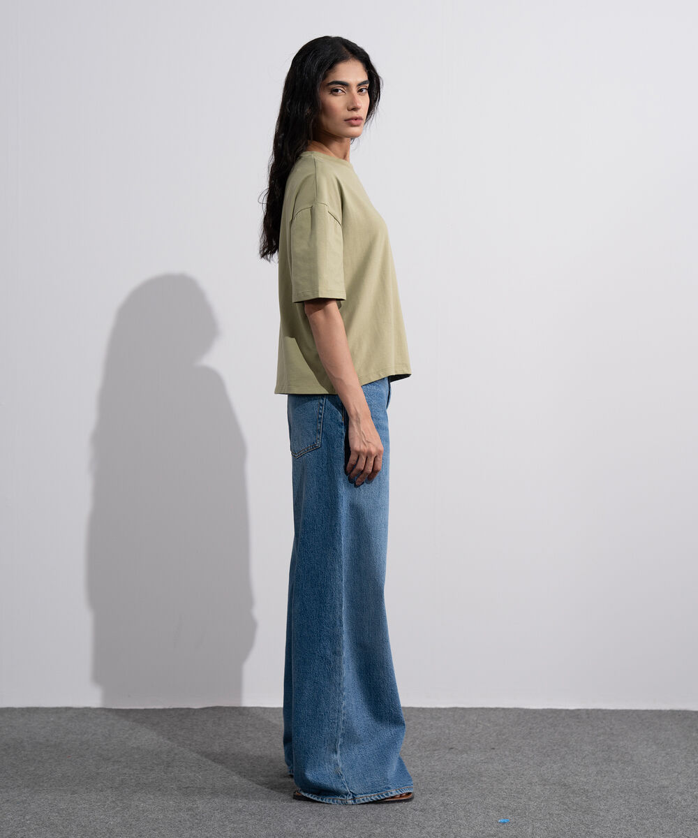 Women's Slate green Loose Fit T-Shirt