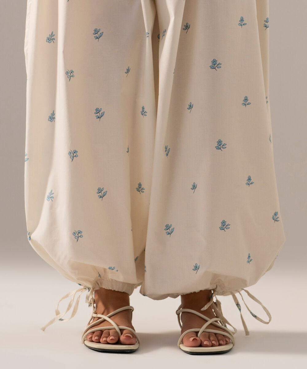 Women's RTW Poplin Printed White Balloon Pants