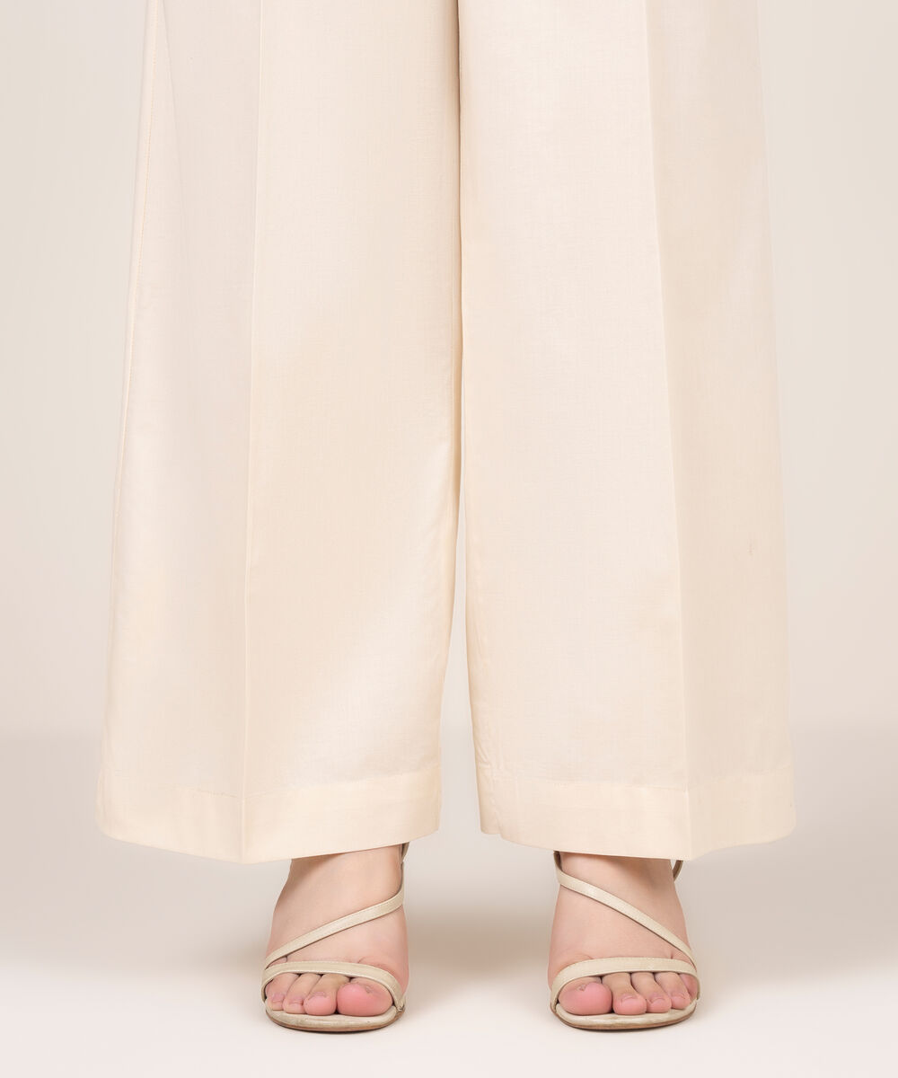 Women's RTW Cotton Solid Off White Culottes