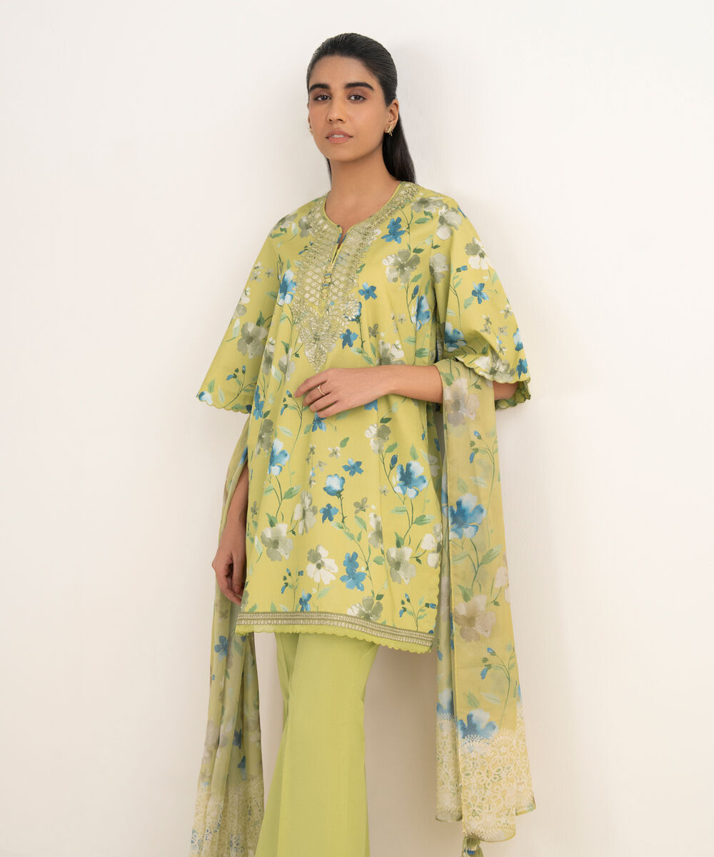 Women's Unstitched Lawn Embroidered Multi 3 Piece Suit