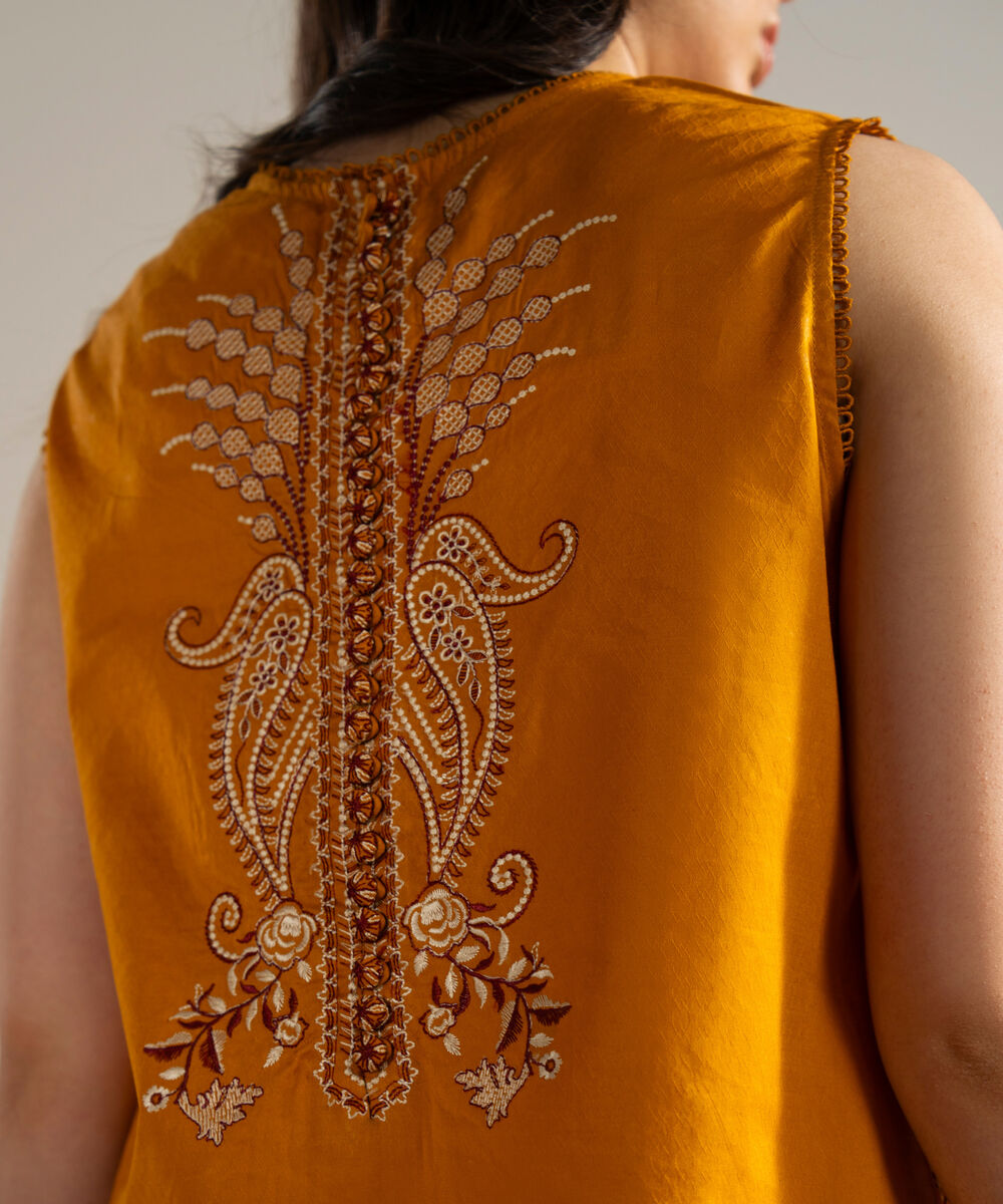 Women's RTW Dobby Embroidered Beige 3 Piece Suit